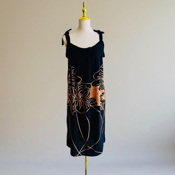 0064/ Black Brown Tie on Shoulder Dress - Picture 1 of 6